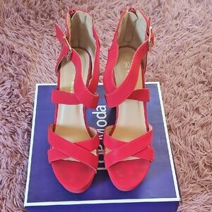 Red Strappy Platform Heels